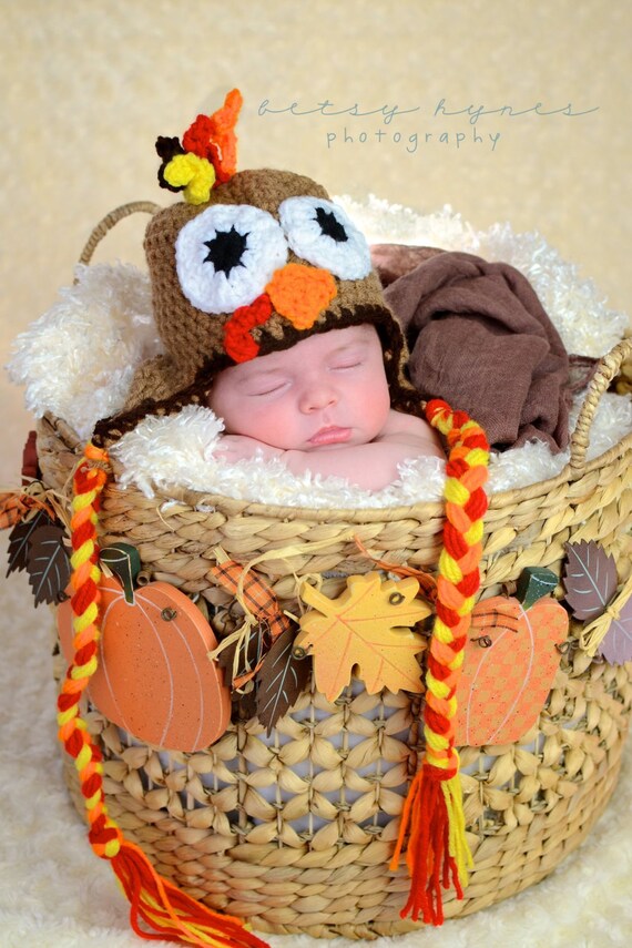 Baby Turkey Costume - Crochet Knitted Hat & Diaper Cover Photography Prop For 0-3 Months