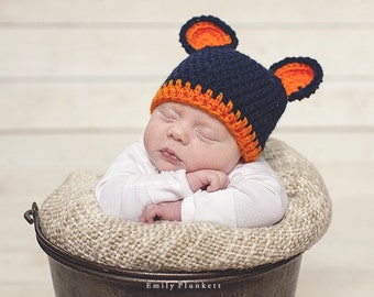 Crochet Chicago Bears Football Hat, photography prop, crochet hat, bear hat