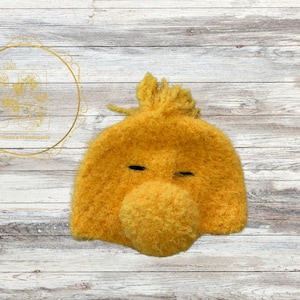 Soft and fuzzy, yellow bird hat, crocheted, newborn photo shoot