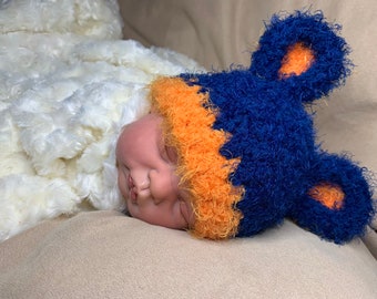 Crochet Fuzzy and Soft Bear  Hat, photography prop, 0 to 3 months, crochet hat