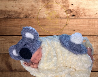 Soft and fuzzy Koala Crochet hat with butt cover Koala Hat,and butt Cover photography prop,0 to 3 months, crochet hat
