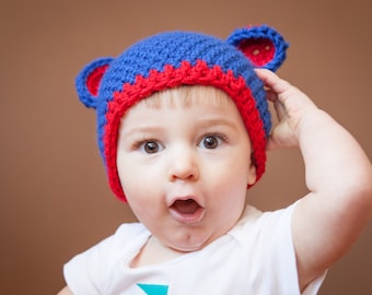 Crocheted Bear hat, newborn photo, shoot, baby, shower gift Great for boy or girl