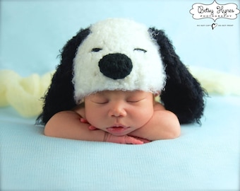 Dog crocheted, baby hat, soft and fuzzy, newborn and up baby shower gift, Newborn photo shoot