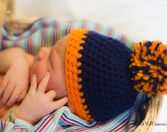 Crochet Chicago Bears Football Hat, crochet hat, pom pom hat, photography prop