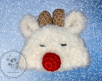 Soft and fuzzy Reindeer Crochet hat , photography prop, 0 to 3 month,crochet hat ready to ship