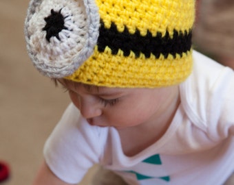 Inspired, minion, crocheted hat, photography, prop, Halloween costume