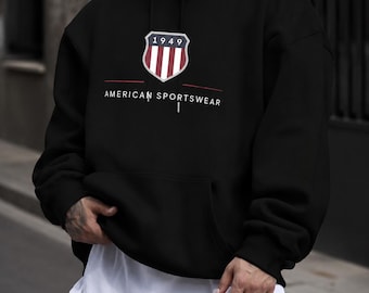 American Sportswear Hoodie: 1949 Print, Oversized Fit, Streetwear Style