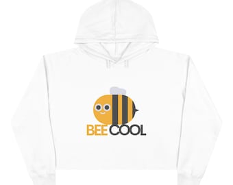 Bee Crop Hoodie | Cartoon Bee Graphic, Cotton Blend, Relaxed Fit