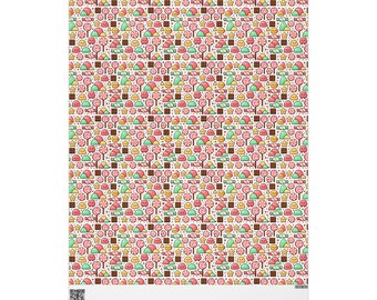 Kawaii Candy Pattern Wrapping Paper | Hand-Drawn Sweets, Lollipops, Chocolate (90gsm Fine Art)
