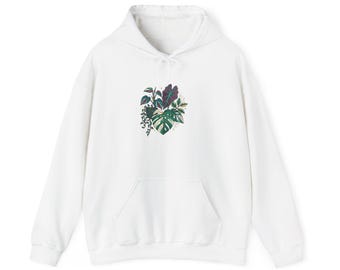 Tropical Heart Plant Illustration Hoodie | Botanical Monstera Leaf Sweatshirt