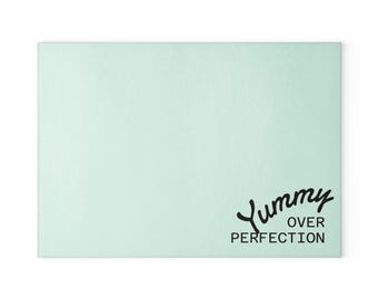 Yummy Over Perfection Glass Cutting Board | Mint kitchen decor