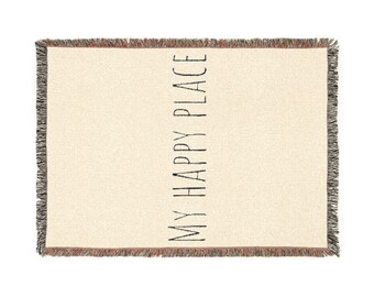 My Happy Place Woven Blanket | Cozy Throw, Text Wall Tapestry