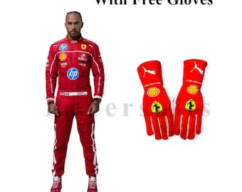 2025 Lewis Hamilton F1 Racing Costume Ferrari Go Race Suit Adult Unisex  + Free Gloves