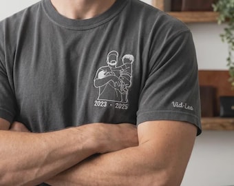 Comfort Color Personalized Portrait From Photo Dad and Kids T-shirt, Custom Embroidered Fathers Day Gift, Family Drawing Portrait Shirt