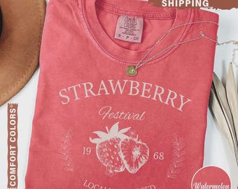 Comfort Colors® Strawberry Vintage  Shirt, Strawberry Festival Cottage core Shirt, Strawberry Comfort Colors® Tee, Summer Strawberry Tee