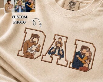 Embroidered Custom Portrait from Photo Shirt, Personalized Dad and Kids Photo Hoodie, Father's Day Gift For Him, Comfort Colors