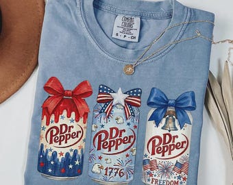 Camiseta patriótica Comfort Colors® Dr Pepper, camiseta de refresco del 4 de julio, camiseta para amantes de los refrescos, regalo para ella, camiseta divertida de EE. UU.
