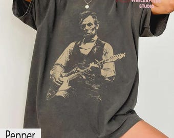 Abraham Lincoln Playing Guitar Vintage T-Shirt, History Music Lover Tee
