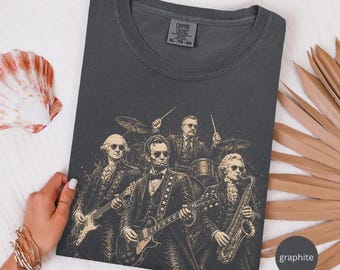 Camiseta divertida de banda de rock de los Padres Fundadores, camiseta patriótica de música de guitarra de presidentes, camiseta histórica del 4 de julio, camiseta unisex Comfort Colors