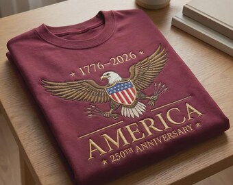 Embroidered USA 250th Anniversary Shirt,Comfort Colors T-Shirt, USA 1776-2026 Crewneck, Patriotic Eagle Flag Tee, 4th of July Gift