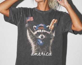 Comfort Colors® Feral & Free Raccoon Shirt, 4th of July Shirt, USA Independence Day Shirt, Funny Raccoon Tee, Patriotic Shirt, July 4th Gift