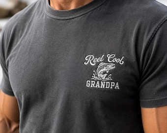 Comfort Colors Embroidered Reel Cool Grandpa Shirt - Fisherman Grandpas T-shirt - Promoted To Grandpa - Custom Baby Announcement