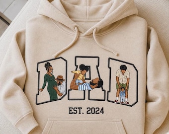 Embroidered Custom Portrait from Photo Sweatshirt, Personalized Dad and Kids Photo Hoodie, Father's Day Gift For Him