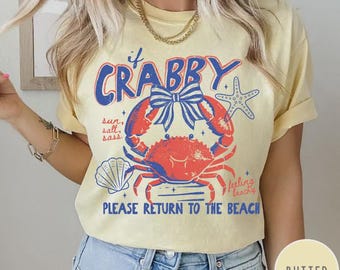 Comfort Colors®  If Crabby Please Return To The Beach T-Shirt, Retro Coastal Shirt, Funny Beach Tee, Summer Graphic Tee, Beach Lover Gift
