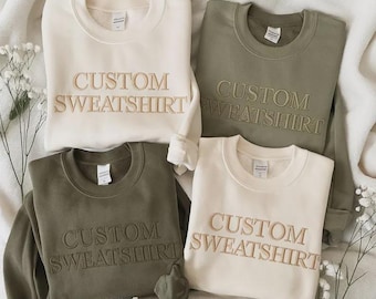Embroidered custom text sweatshirt, vintage College Letters Sweatshirt with personalize Embroidery, Retro Custom Quote Hoodie