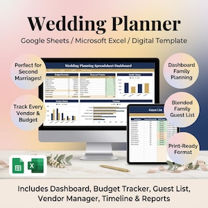 Andra bröllopsplaneraren, blandad familjebudget, Google Sheets, Excel, bröllopsbudget, digital nedladdning