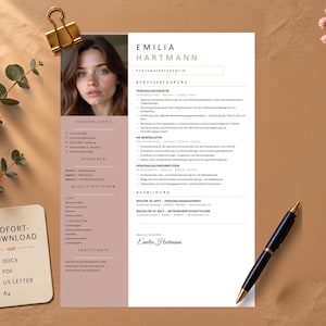 Bewerbungsvorlage Deutsch, Lebenslauf Vorlage mit Foto | Anschreiben and Referenzen | Word & Google Docs | Dusty Rose Modern CV Vorlage 2026