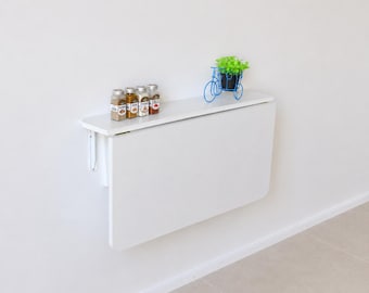Wall Mounted Folding Table, Space Saving Desk, Pine Wood Effect, Anthracite Grey, Matte White