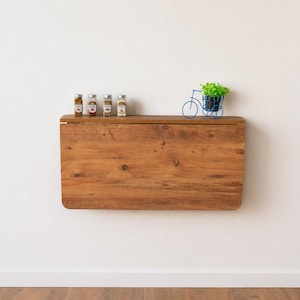 Wall Mounted Folding Table, Pine Wood Effect, Space Saving Desk, Dining Shelf