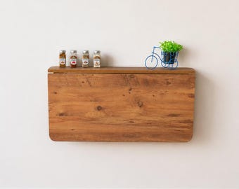 Wall Mounted Folding Table, Pine Wood Effect, Space Saving Desk, Dining Shelf