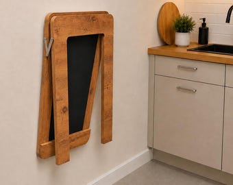 Wall Mounted Folding Table with Framed Chalkboard, Space-Saving Dining Desk