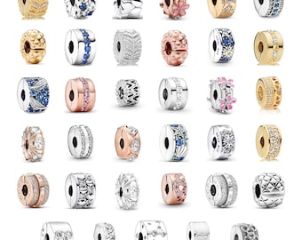 Ciondolo a clip in argento sterling 925 per bracciale Pandora, distanziatore placcato oro rosa, clip di sicurezza, regalo di compleanno per lei.