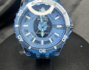 Reloj Invicta Subaqua Blue para hombre, 44 mm, cronógrafo, bisel giratorio, correa de silicona.