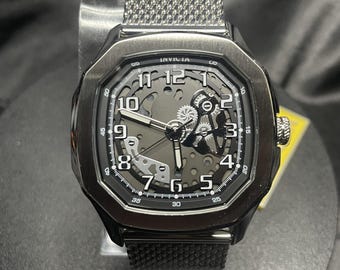 Reloj Invicta S1 Rally Diablo para hombre, esfera negra, correa plateada, 45,5 mm, 48439, nuevo en caja.