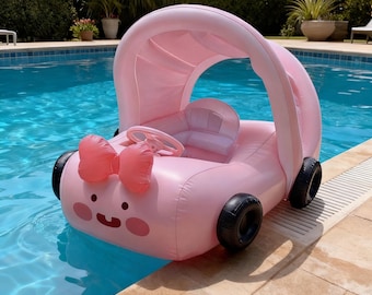 Schattige, autovormige vliegtuigvormige babyzwemband met zonnescherm en anti-kantelfunctie voor peuters en kinderen, ideaal voor zomerplezier.