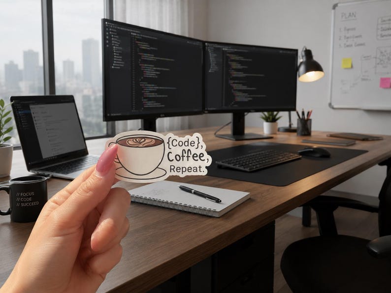 Code Coffee Repeat Sticker | Programmer Developer Humor Decal image 1