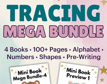 Tracing Worksheets Mega Bundle, ABC Numbers Shapes Lines, Preschool Pre-Writing Practice, Handwriting Printable
