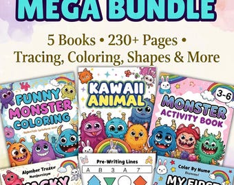 Kids Activity Bundle, Coloring Books Sight Words Tracing, Preschool Homeschool Printable Pack, Toddler Learning Activities