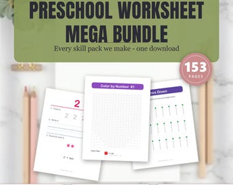 Preschool Worksheet Mega Bundle, Tracing, Shapes, Scissor Skills, Homeschool Learning Activities for Toddlers