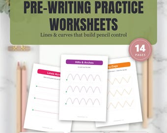 Pre-Writing Practice Worksheets, Lines Curves Shapes, Toddler Pencil Control, Preschool Handwriting Prep
