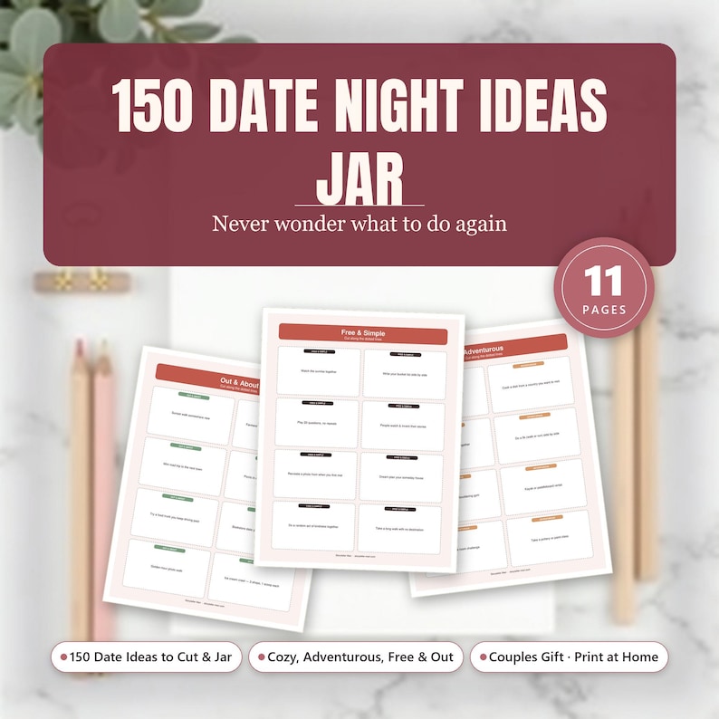 150 idee per serate romantiche, carte attività per coppie, stampabili per momenti accoglienti e avventurosi. immagine 1