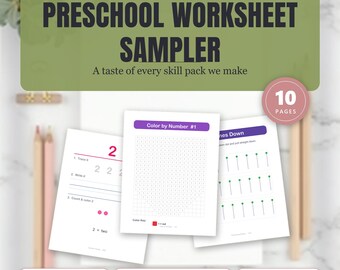 Schede didattiche di esempio per la scuola materna: alfabeto, numeri, forme, abilità con le forbici (età 2-6), pacchetto di attività di apprendimento per bambini piccoli.