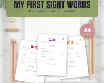 Kindergarten Sight Words Worksheets, Trace Write Color, Pre-K Homeschool, Learn to Read Activity for Preschool