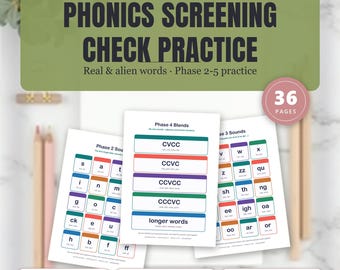 Year 1 Phonics Screening Check Practice, Real Alien Words, Phases 2-5 Worksheets, UK Reception Reading Practice