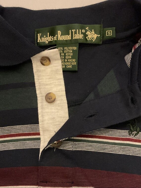 VTG Knight of Round Table Striped Polo Navy/Burgundy/Green with Knight S NWT View 6