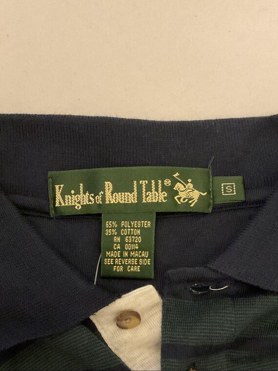 VTG Knight of Round Table Striped Polo Navy/Burgundy/Green with Knight S NWT View 2